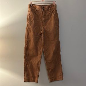 Madewell, brown straight pants with subtle, unique, Chevron fabric
